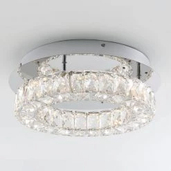 Celebrity 13.8 in. Modern Crystal Chrome LED Semi-Flush Mount Ceiling Light Chandelier for Hallway and Bedroom by Artika -KINWELL shop chrome artika flush mount lights fmgl c1 c3 1000