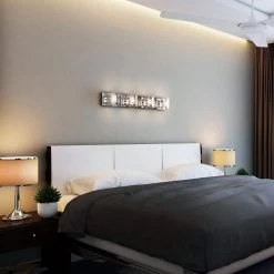 Crystal Cube 31 in. 4-Light Chrome Modern Bath Vanity Light Bar with Glass Shade for Bathroom by Artika -KINWELL shop chrome artika vanity lighting amp110 on 31 1000