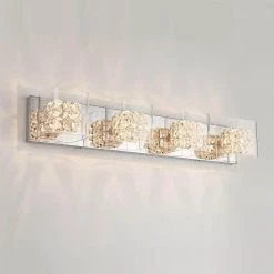 Crystal Cube 31 in. 4-Light Chrome Modern Bath Vanity Light Bar with Glass Shade for Bathroom by Artika