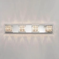 Crystal Cube 31 in. 4-Light Chrome Modern Bath Vanity Light Bar with Glass Shade for Bathroom by Artika -KINWELL shop chrome artika vanity lighting amp110 on 76 1000