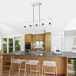 5-Light Chrome Dimmable Contemporary Kitchen Island Pendant with Clear Glass by Jushua -KINWELL shop chrome jushua chandeliers gol a60014 4f 1000