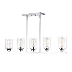 5-Light Chrome Dimmable Contemporary Kitchen Island Pendant with Clear Glass by Jushua