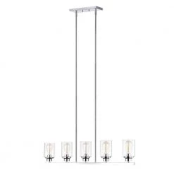 5-Light Chrome Dimmable Contemporary Kitchen Island Pendant with Clear Glass by Jushua -KINWELL shop chrome jushua chandeliers gol a60014 fa 1000