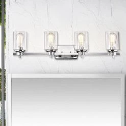 33 In. 4-Light Chrome Contemporary Bathroom Vanity Light with Glass by Jushua