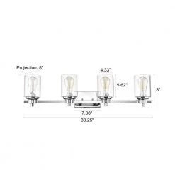 33 In. 4-Light Chrome Contemporary Bathroom Vanity Light with Glass by Jushua -KINWELL shop chrome jushua vanity lighting go l a40031 76 1000