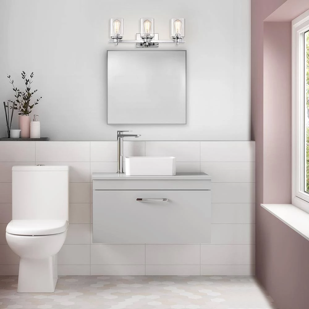 3-Light Chrome Dimmable Contemporary Bathroom Vanity-Light with Clear Glass by Jushua 6 3-Light Chrome Dimmable Contemporary Bathroom Vanity-Light with Clear Glass by Jushua - Image 4