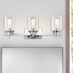 3-Light Chrome Dimmable Contemporary Bathroom Vanity-Light with Clear Glass by Jushua