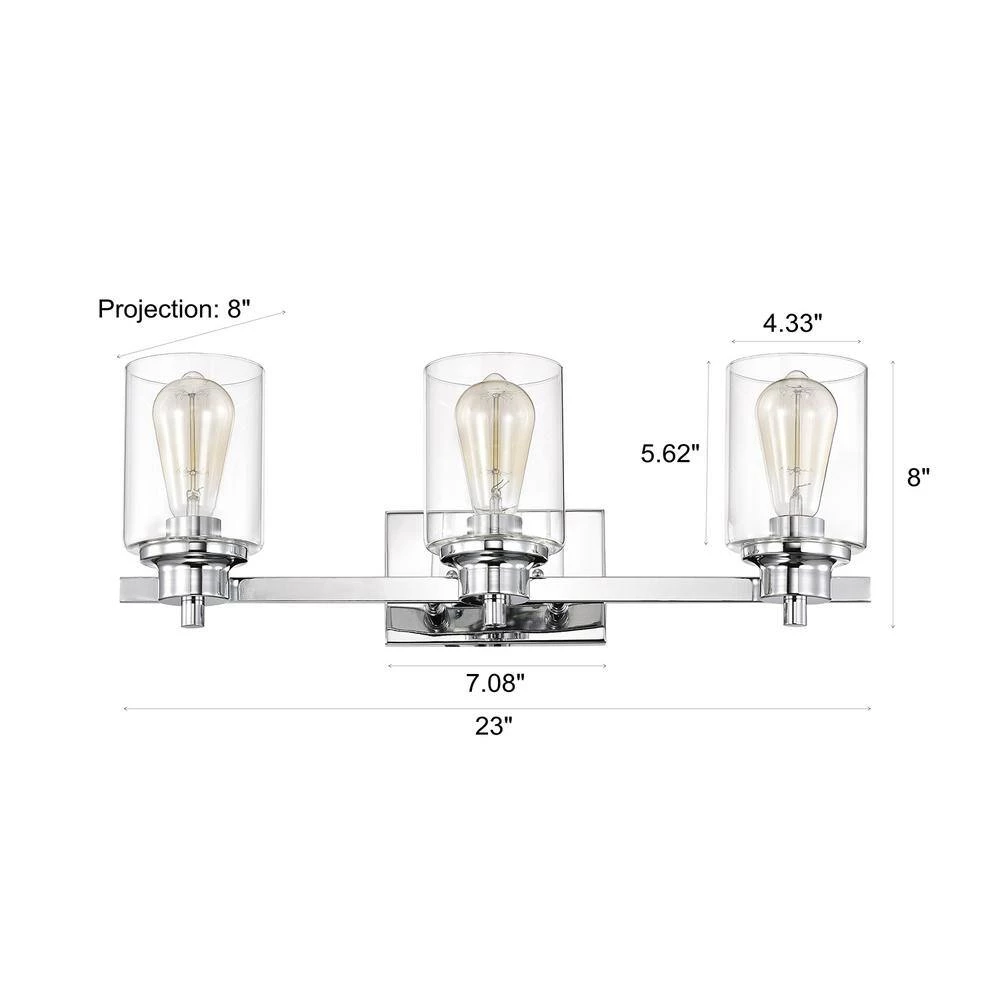 3-Light Chrome Dimmable Contemporary Bathroom Vanity-Light with Clear Glass by Jushua 9 3-Light Chrome Dimmable Contemporary Bathroom Vanity-Light with Clear Glass by Jushua - Image 7