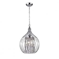 Contemporary 3-Light ChromeChandelier with Clear Seeded Glass Shades by KINWELL