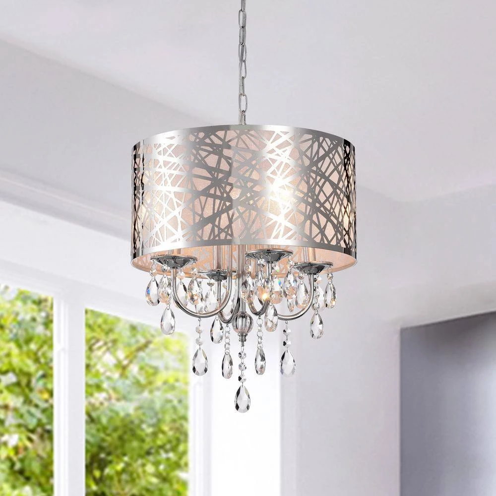 Modern 4-Light Chrome Vintage Drum Chandelier with Stainless steel Shade by KINWELL 7 Modern 4-Light Chrome Vintage Drum Chandelier with Stainless steel Shade by KINWELL - Image 5
