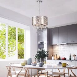 Modern 4-Light Chrome Vintage Drum Chandelier with Stainless steel Shade by KINWELL 13 Modern 4-Light Chrome Vintage Drum Chandelier with Stainless steel Shade by KINWELL -KINWELL shop chrome kinwell chandeliers bsc gs022 fa 1000