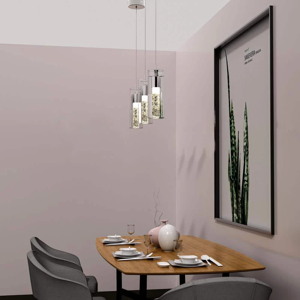 8-Watt Integrated LED Chrome Pendant with Crystal Bubble Glass Shade by Pia Ricco 6 8-Watt Integrated LED Chrome Pendant with Crystal Bubble Glass Shade by Pia Ricco - Image 4