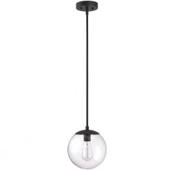 9 in. 1-Light Matte Black Mini Pendant Hanging Light, Kitchen Pendant Lighting With Clear Glass by Pia Ricco