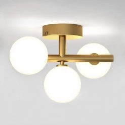Bloom 13 in. 3-Light Gold Modern LED Flush Mount Ceiling Light for Hallway and Bedroom with Frosted Glass Shades by Artika -KINWELL shop gold artika flush mount lights fm blc hd2gd 44 1000