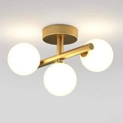 Bloom 13 in. 3-Light Gold Modern LED Flush Mount Ceiling Light for Hallway and Bedroom with Frosted Glass Shades by Artika -KINWELL shop gold artika flush mount lights fm blc hd2gd 4f 1000