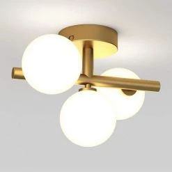Bloom 13 in. 3-Light Gold Modern LED Flush Mount Ceiling Light for Hallway and Bedroom with Frosted Glass Shades by Artika -KINWELL shop gold artika flush mount lights fm blc hd2gd 66 1000