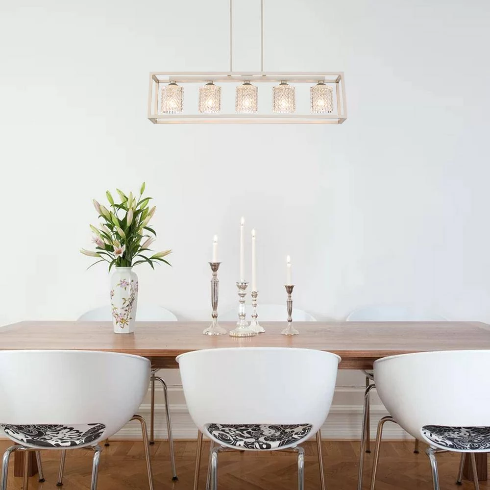 5-Light Gold Shaded Linear Pendant with Crystal Accent by Jushua 7 5-Light Gold Shaded Linear Pendant with Crystal Accent by Jushua - Image 5