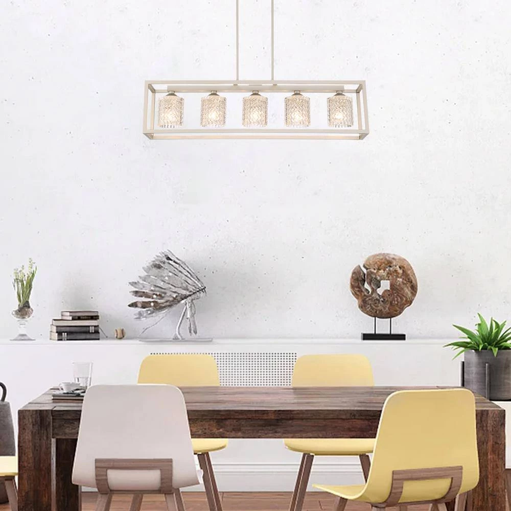 5-Light Gold Shaded Linear Pendant with Crystal Accent by Jushua 4 5-Light Gold Shaded Linear Pendant with Crystal Accent by Jushua - Image 2