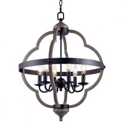 6-Light Matte Black and Anchor Grey Oak Candle Style Empire Chandelier with Rope Accents by Pia Ricco
