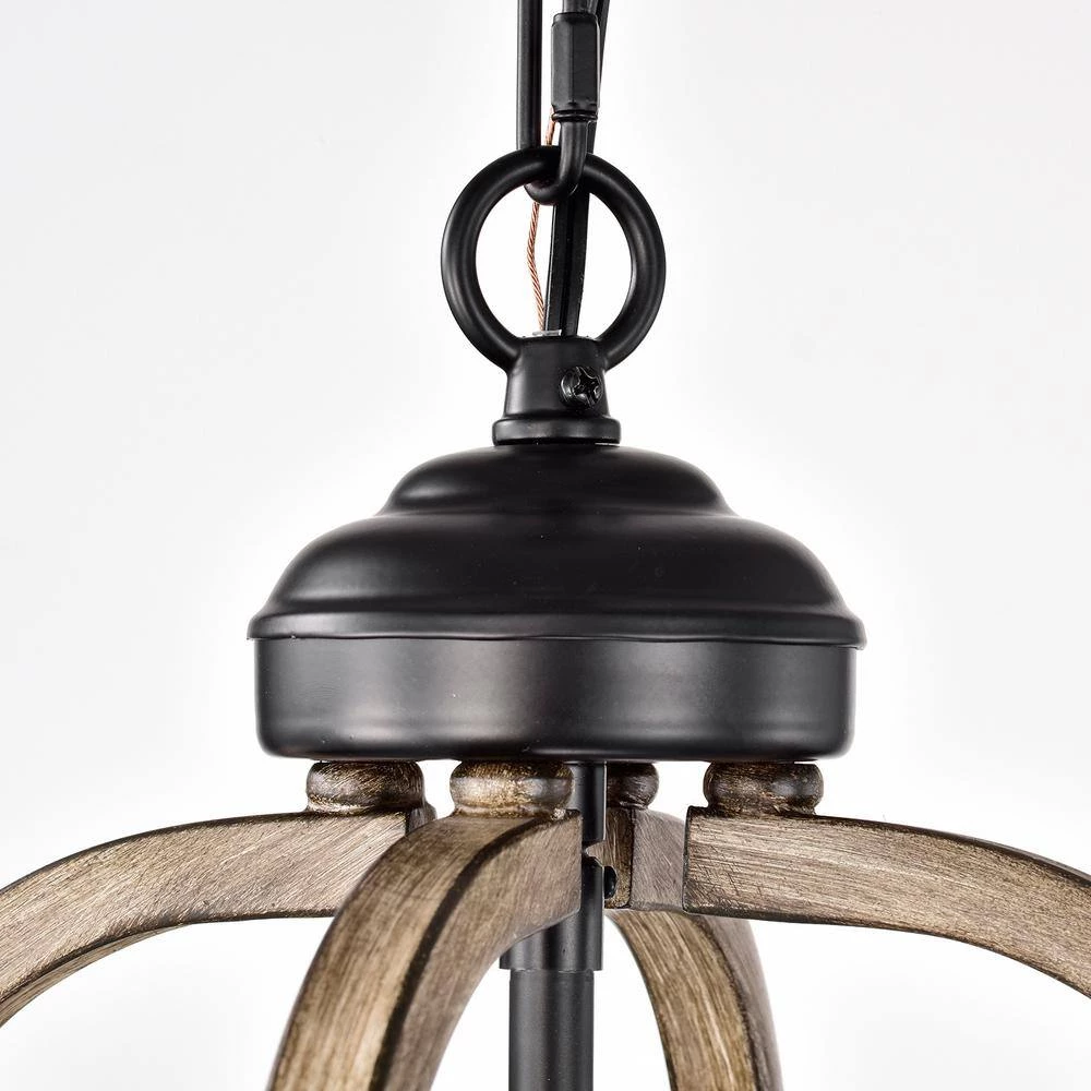 4-Light Wood Texture and Matte Black Indoor Pendant Steel and Electrical Components by Jushua 7 4-Light Wood Texture and Matte Black Indoor Pendant Steel and Electrical Components by Jushua - Image 5