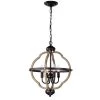 4-Light Wood Texture and Matte Black Indoor Pendant Steel and Electrical Components by Jushua -KINWELL shop matte black jushua chandeliers gol a60005 64 1000