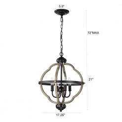 4-Light Wood Texture and Matte Black Indoor Pendant Steel and Electrical Components by Jushua 15 4-Light Wood Texture and Matte Black Indoor Pendant Steel and Electrical Components by Jushua -KINWELL shop matte black jushua chandeliers gol a60005 76 1000