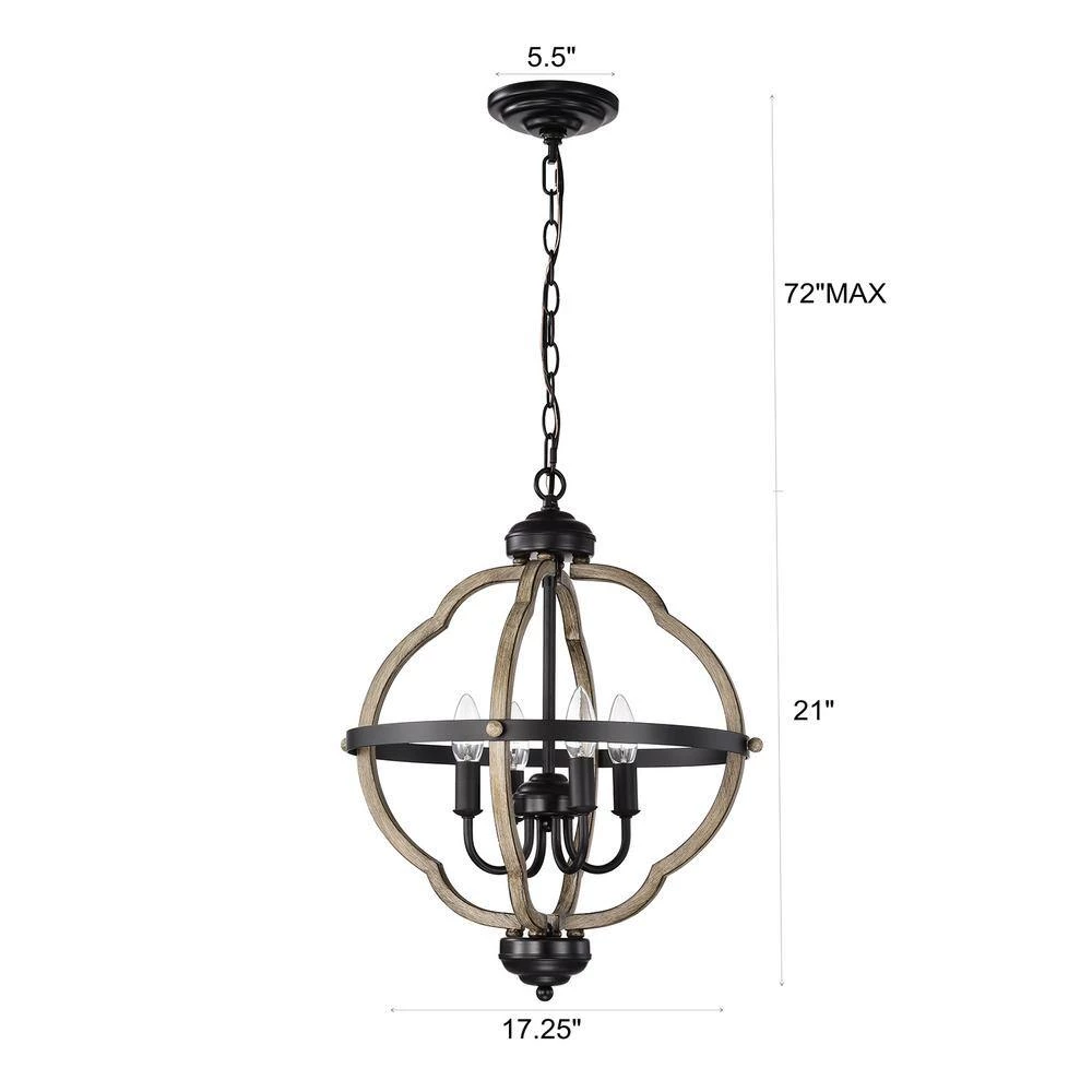 4-Light Wood Texture and Matte Black Indoor Pendant Steel and Electrical Components by Jushua 9 4-Light Wood Texture and Matte Black Indoor Pendant Steel and Electrical Components by Jushua - Image 7