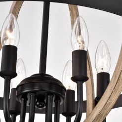 6-Light Wood Texture and Matte Black indoor Chain Pendant Steel and Electrical Components by Jushua 12 6-Light Wood Texture and Matte Black indoor Chain Pendant Steel and Electrical Components by Jushua -KINWELL shop matte black jushua chandeliers gol a60006 1f 1000