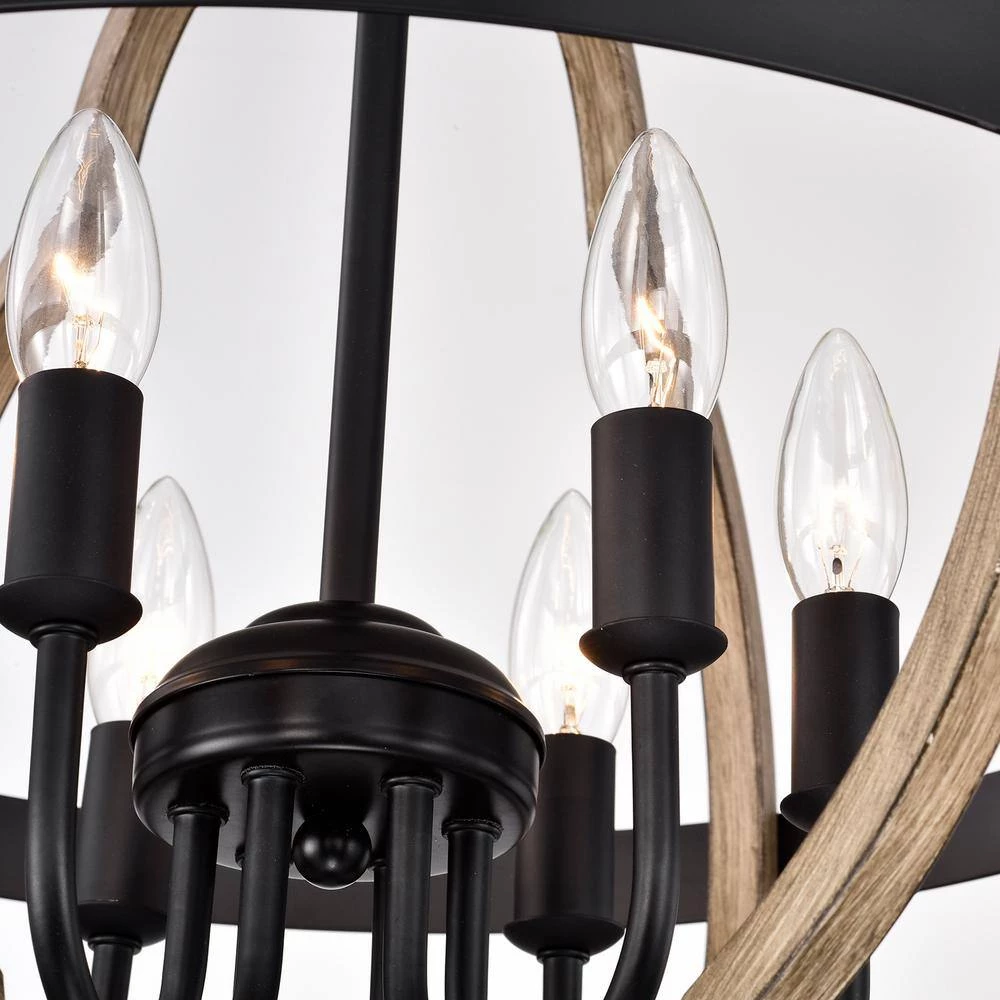 6-Light Wood Texture and Matte Black indoor Chain Pendant Steel and Electrical Components by Jushua 6 6-Light Wood Texture and Matte Black indoor Chain Pendant Steel and Electrical Components by Jushua - Image 4