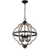 6-Light Wood Texture and Matte Black indoor Chain Pendant Steel and Electrical Components by Jushua -KINWELL shop matte black jushua chandeliers gol a60006 64 1000