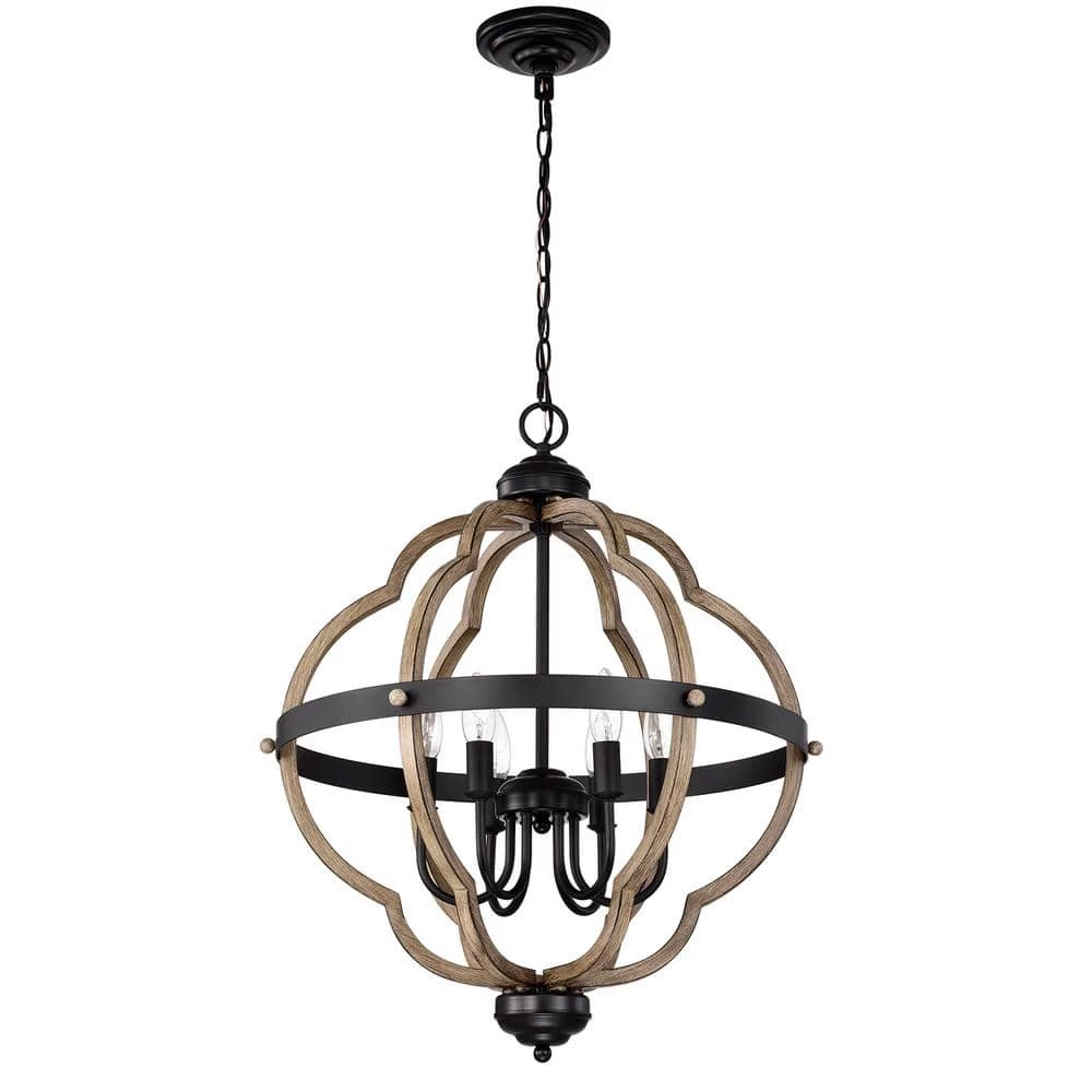 6-Light Wood Texture and Matte Black indoor Chain Pendant Steel and Electrical Components by Jushua 3 6-Light Wood Texture and Matte Black indoor Chain Pendant Steel and Electrical Components by Jushua