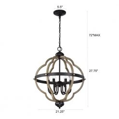 6-Light Wood Texture and Matte Black indoor Chain Pendant Steel and Electrical Components by Jushua 15 6-Light Wood Texture and Matte Black indoor Chain Pendant Steel and Electrical Components by Jushua -KINWELL shop matte black jushua chandeliers gol a60006 76 1000
