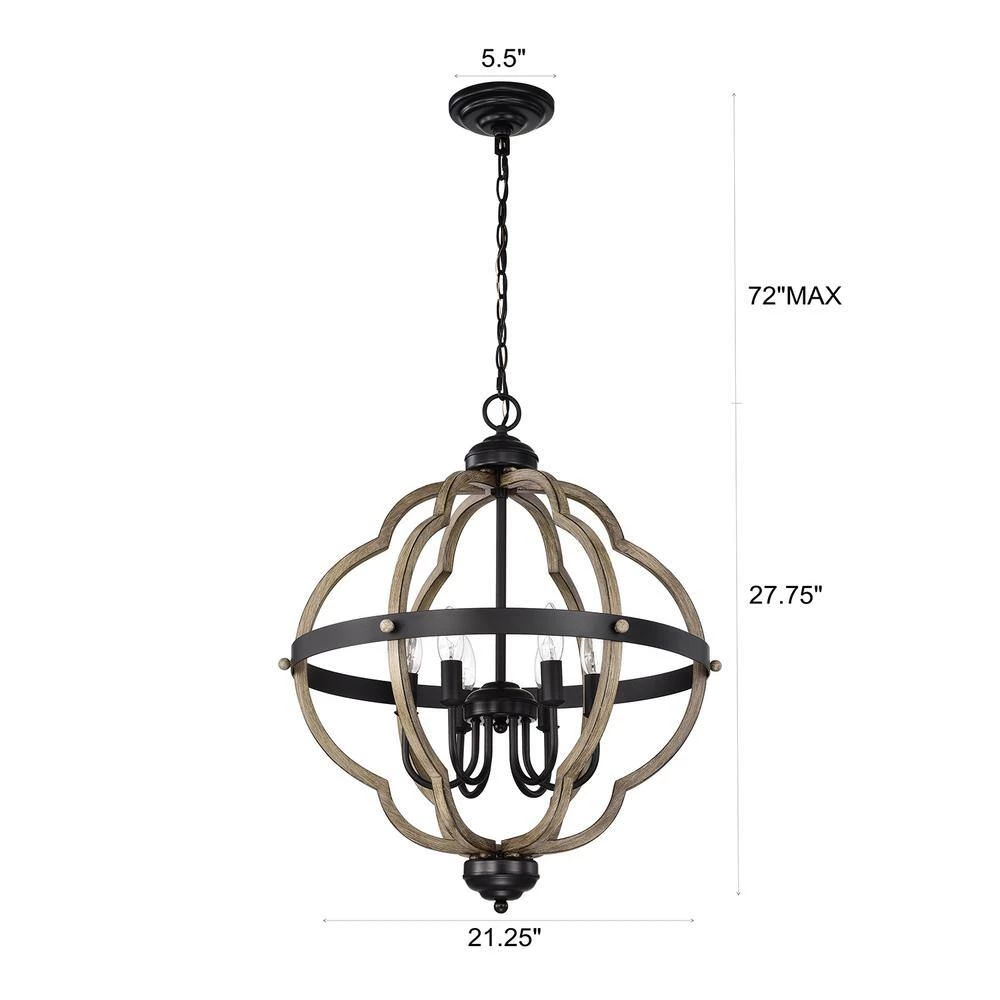 6-Light Wood Texture and Matte Black indoor Chain Pendant Steel and Electrical Components by Jushua 9 6-Light Wood Texture and Matte Black indoor Chain Pendant Steel and Electrical Components by Jushua - Image 7