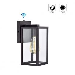 1-Light Matte Black Outdoor Wall Lantern Sconce with Dusk to Dawn Sensor by Jushua