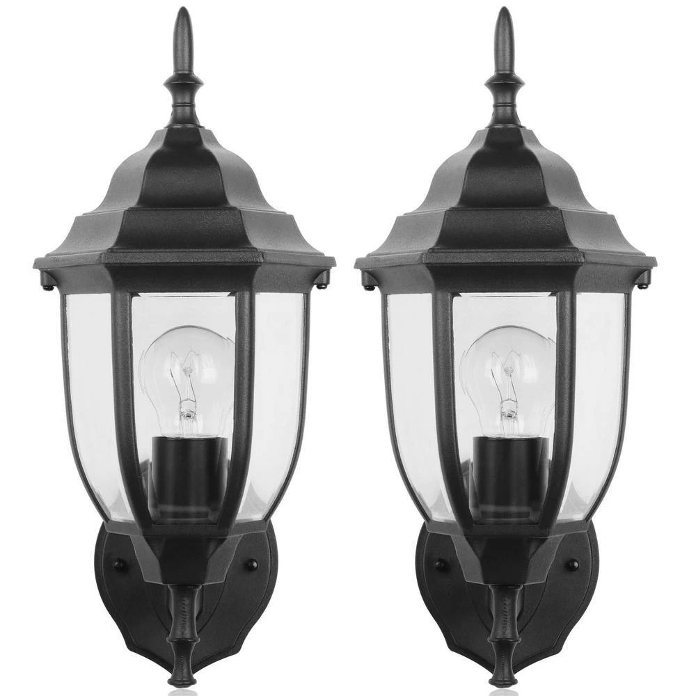 1-Light Matte Black Outdoor Wall Lantern Sconce with Die-Cast Aluminum with Clear Glass (2-Pack) by Jushua 5 1-Light Matte Black Outdoor Wall Lantern Sconce with Die-Cast Aluminum with Clear Glass (2-Pack) by Jushua - Image 3