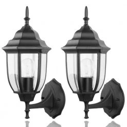 1-Light Matte Black Outdoor Wall Lantern Sconce with Die-Cast Aluminum with Clear Glass (2-Pack) by Jushua