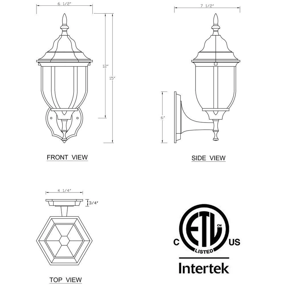 1-Light Matte Black Outdoor Wall Lantern Sconce with Die-Cast Aluminum with Clear Glass (2-Pack) by Jushua 9 1-Light Matte Black Outdoor Wall Lantern Sconce with Die-Cast Aluminum with Clear Glass (2-Pack) by Jushua - Image 7