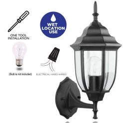 1-Light Matte Black Outdoor Wall Lantern Sconce with Die-Cast Aluminum with Clear Glass (2-Pack) by Jushua 14 1-Light Matte Black Outdoor Wall Lantern Sconce with Die-Cast Aluminum with Clear Glass (2-Pack) by Jushua -KINWELL shop matte black jushua outdoor sconces sd cy ca1904 2w fa 1000