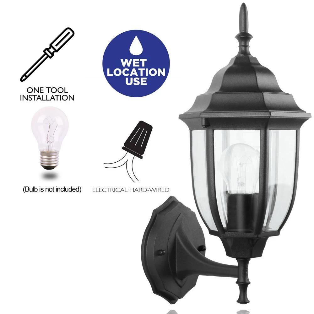 1-Light Matte Black Outdoor Wall Lantern Sconce with Die-Cast Aluminum with Clear Glass (2-Pack) by Jushua 8 1-Light Matte Black Outdoor Wall Lantern Sconce with Die-Cast Aluminum with Clear Glass (2-Pack) by Jushua - Image 6