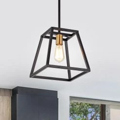 1-Light Matte Black Dimmable Mini Pendant with 54 in. Rods by Jushua