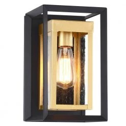 1-Light Matte Black and Metallic Bronze Not Solar Outdoor Wall Lantern Sconce with Seeded Glass by Pia Ricco