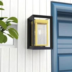 1-Light Matte Black and Metallic Bronze Not Solar Outdoor Wall Lantern Sconce with Seeded Glass by Pia Ricco -KINWELL shop matte black metallic bronze pia ricco outdoor sconces 1jay 12821 c3 1000