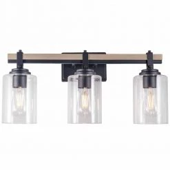 3-Light Matte Black and Ocean View Oak Vanity Billiard Light by Pia Ricco