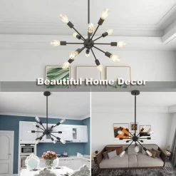 12-Light Matte Black Sputnik Sphere Chandelier without Shade by Pia Ricco -KINWELL shop matte black pia ricco chandeliers 1jay 53612bk 31 1000