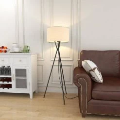 64.25 in. Matte Black Indoor Floor Lamp with White Fabric Shade by Pia Ricco -KINWELL shop matte black pia ricco floor lamps 1jay 62420 4f 1000