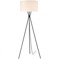 64.25 in. Matte Black Indoor Floor Lamp with White Fabric Shade by Pia Ricco