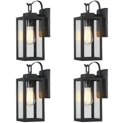 1-Light Matte Black Not Solar Outdoor Wall Lantern Waterproof Fixture with Clear Glasses (4-Pack) by Pia Ricco