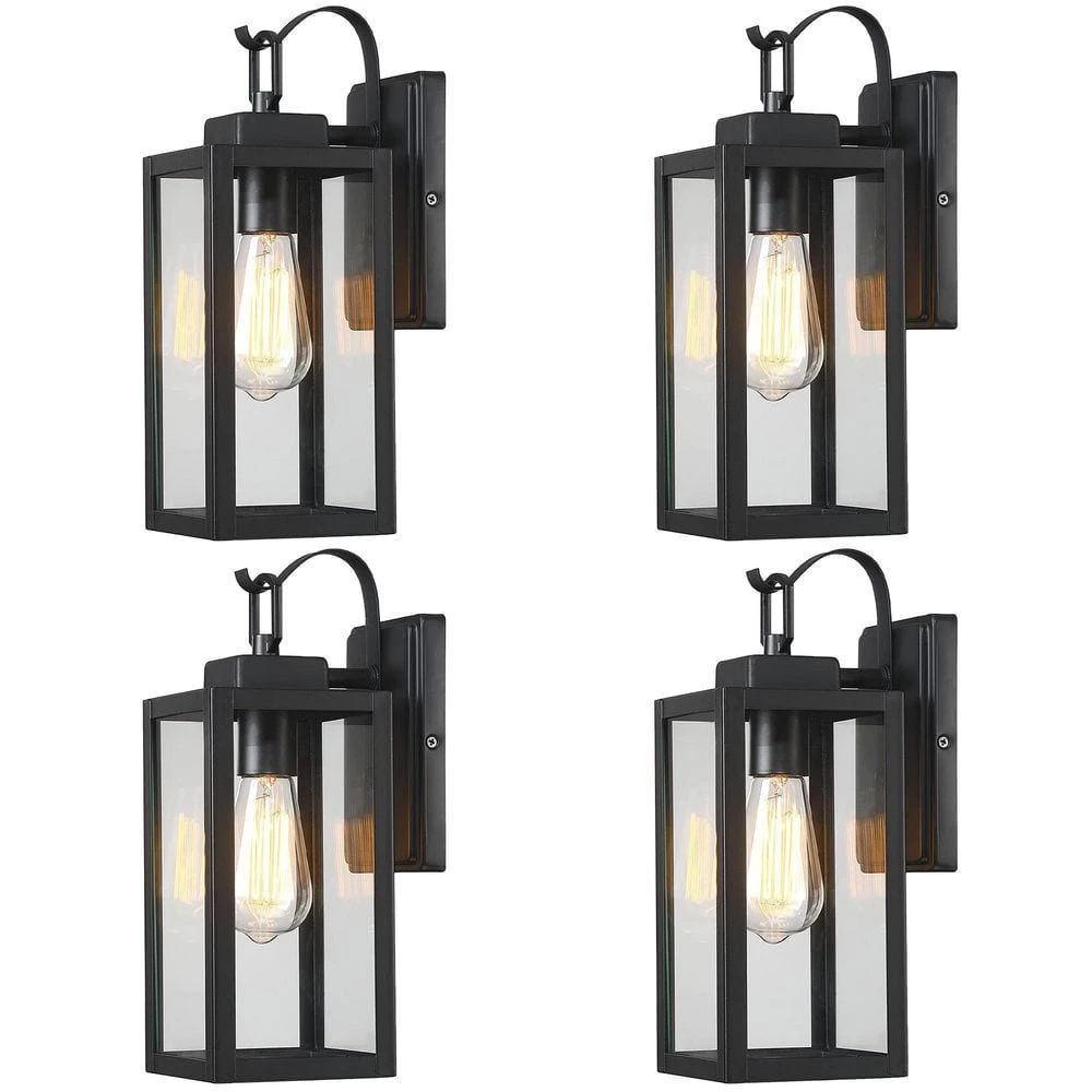 1-Light Matte Black Not Solar Outdoor Wall Lantern Waterproof Fixture with Clear Glasses (4-Pack) by Pia Ricco 3 1-Light Matte Black Not Solar Outdoor Wall Lantern Waterproof Fixture with Clear Glasses (4-Pack) by Pia Ricco