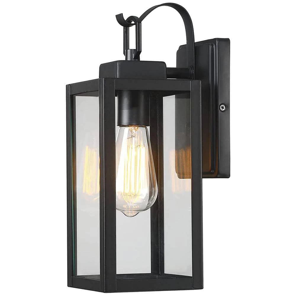 1- Light Matte Black Outdoor Wall Lantern Sconce with Clear Glasee by Pia Ricco 3 1- Light Matte Black Outdoor Wall Lantern Sconce with Clear Glasee by Pia Ricco
