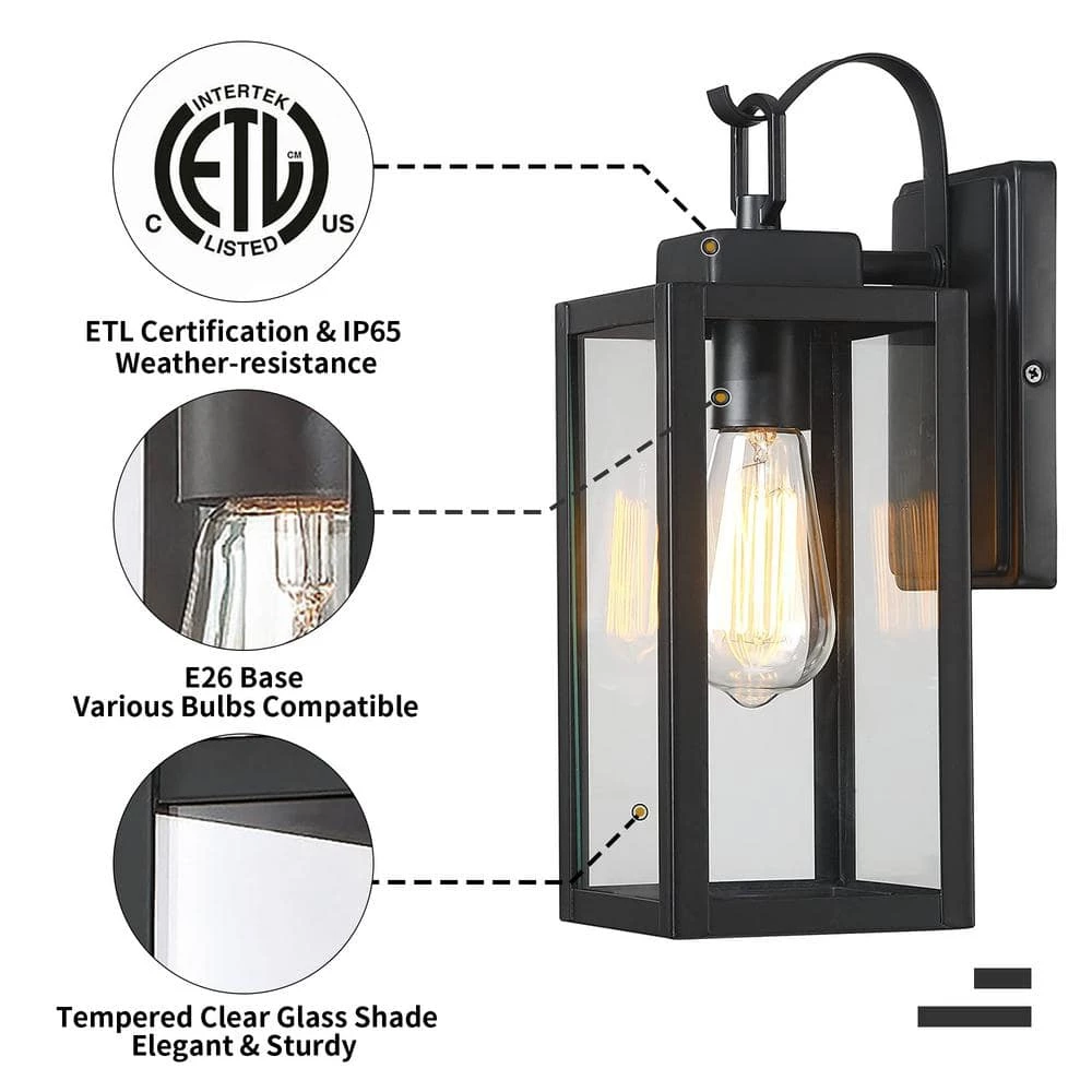 1- Light Matte Black Outdoor Wall Lantern Sconce with Clear Glasee by Pia Ricco 6 1- Light Matte Black Outdoor Wall Lantern Sconce with Clear Glasee by Pia Ricco - Image 4